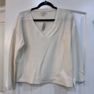 Madewell Cream Textured V-Neck Pullover